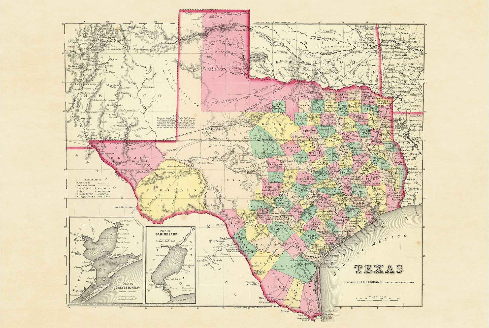 1856 Texas Map Poster - Hand-Colored County Map with Detailed Boundaries - Strategy Maps